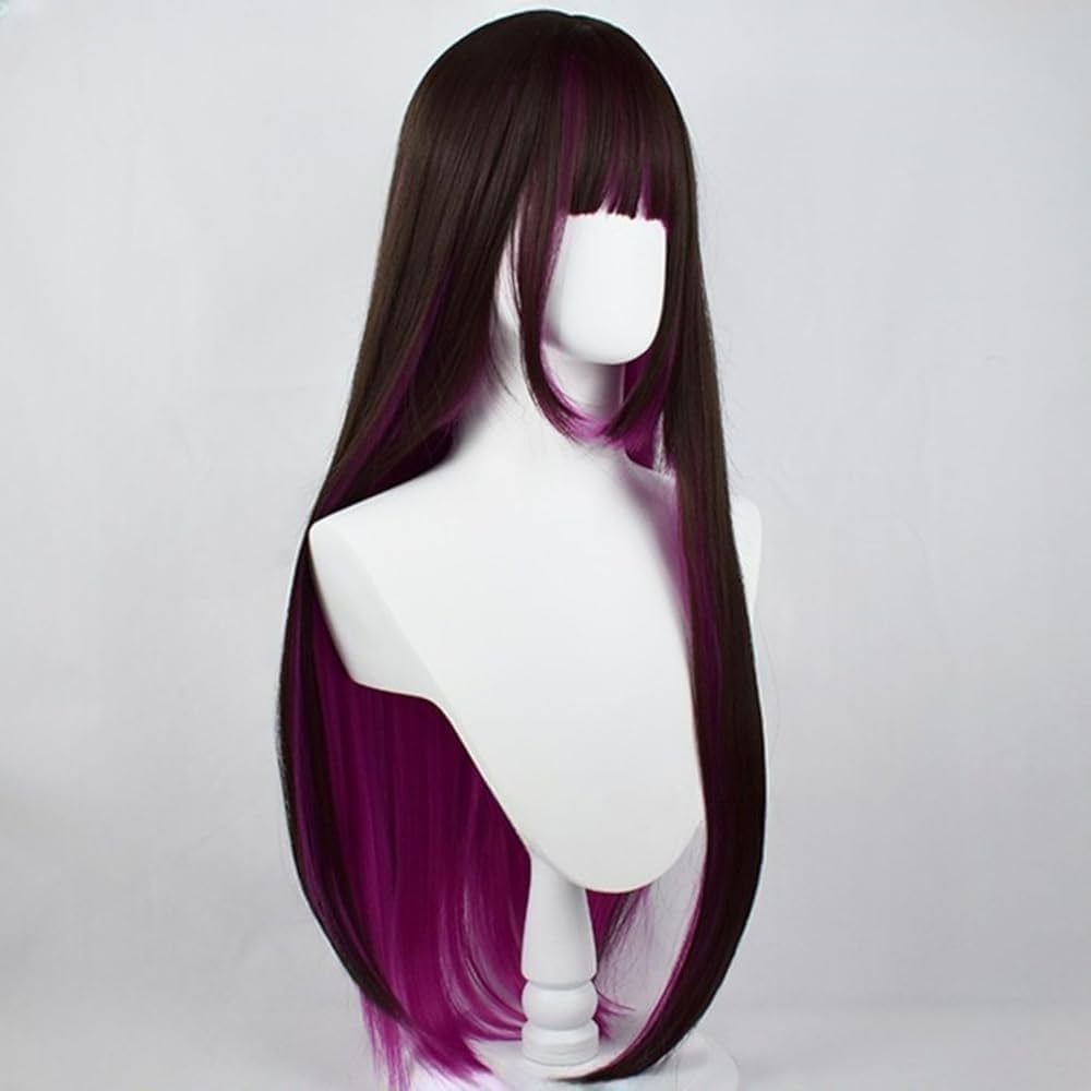 Amazon.com : QWIFCMJF Hime Cut Split Dye Wig Long Straight